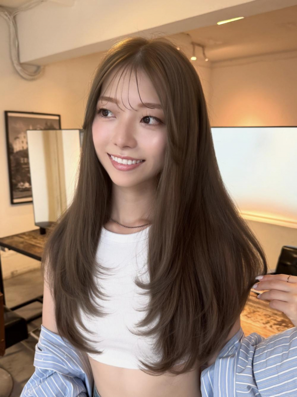 顔まわりレイヤーでつくる大人可愛いロング